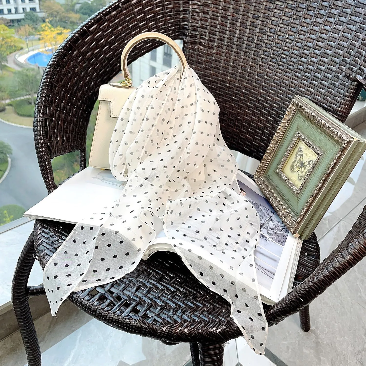 100% Mulberry Silk Long Scarf for Hair Beach Head Wraps for Women Handbag accessories Necktie