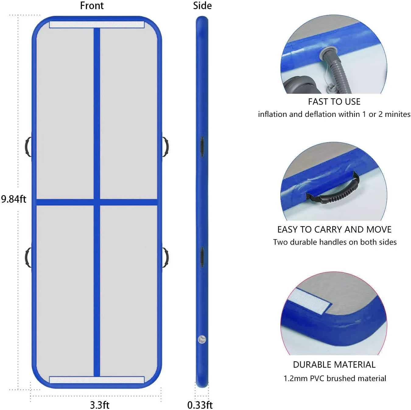 10ft/13ft/16ft/20ft Air Mat Tumble Track Inflatable Gymnastics Tumbling Track Mat with Electric Air Pump for Cheerleading/Practice/Beach/Park/Home use