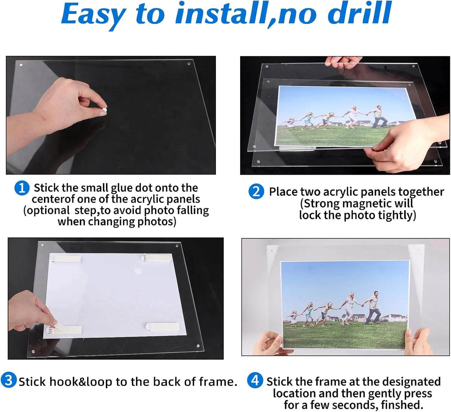 11x14 Acrylic Picture Frame, Fits 8.5x11 Picture, No Drill Wall Mounted Frameless Photo Frames, Self Adhesive Clear Magnetic Certificate Diploma Frames,Graduation Gift for Family Friends