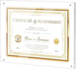 11x14 Acrylic Picture Frame, Fits 8.5x11 Picture, No Drill Wall Mounted Frameless Photo Frames, Self Adhesive Clear Magnetic Certificate Diploma Frames,Graduation Gift for Family Friends