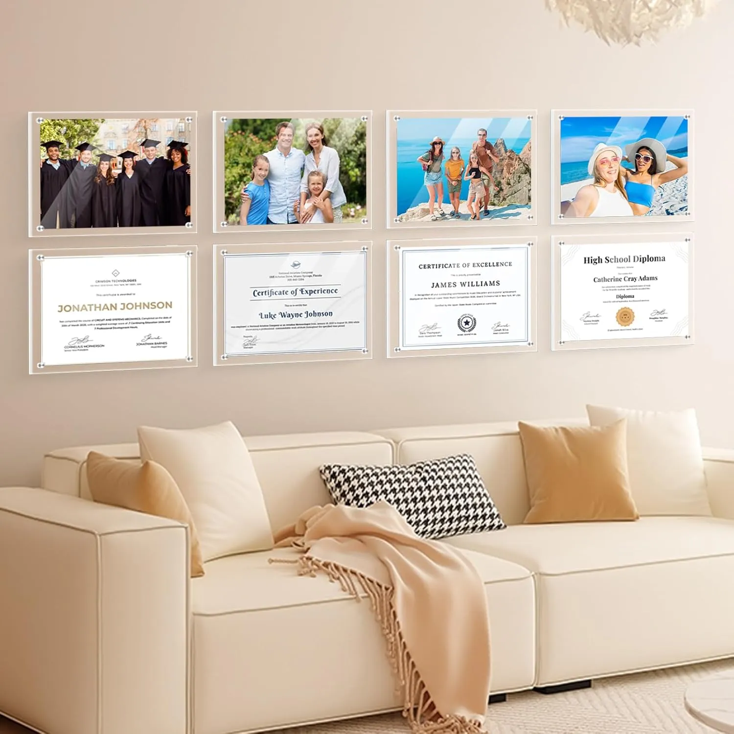 11x14 Acrylic Picture Frame, Fits 8.5x11 Picture, No Drill Wall Mounted Frameless Photo Frames, Self Adhesive Clear Magnetic Certificate Diploma Frames,Graduation Gift for Family Friends