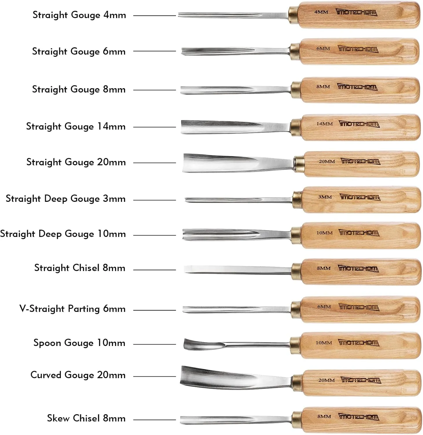 12-Pieces Woodworking Wood Carving Tools Chisel Set with Canvas Bag, Razor Sharp CR-V 60 Steel Blades