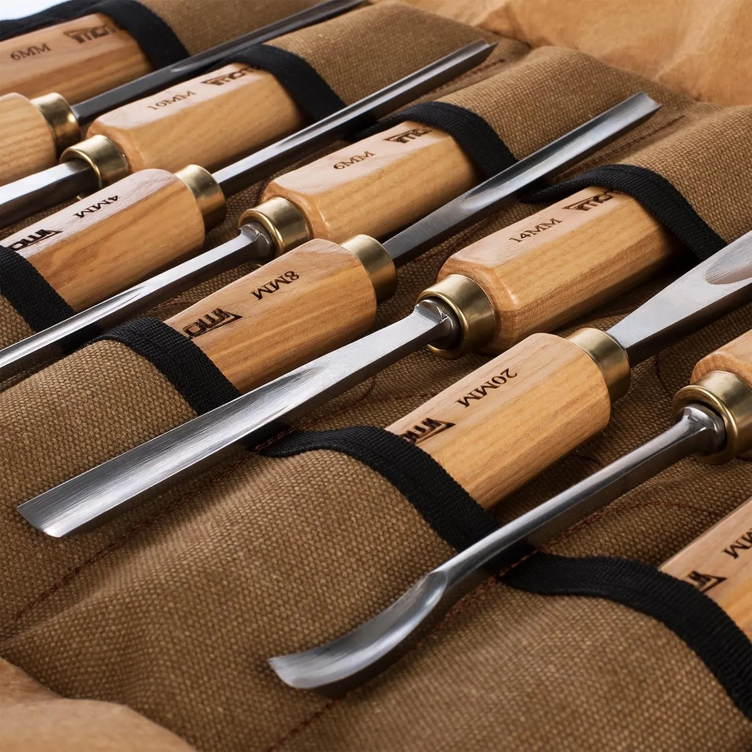 12-Pieces Woodworking Wood Carving Tools Chisel Set with Canvas Bag, Razor Sharp CR-V 60 Steel Blades