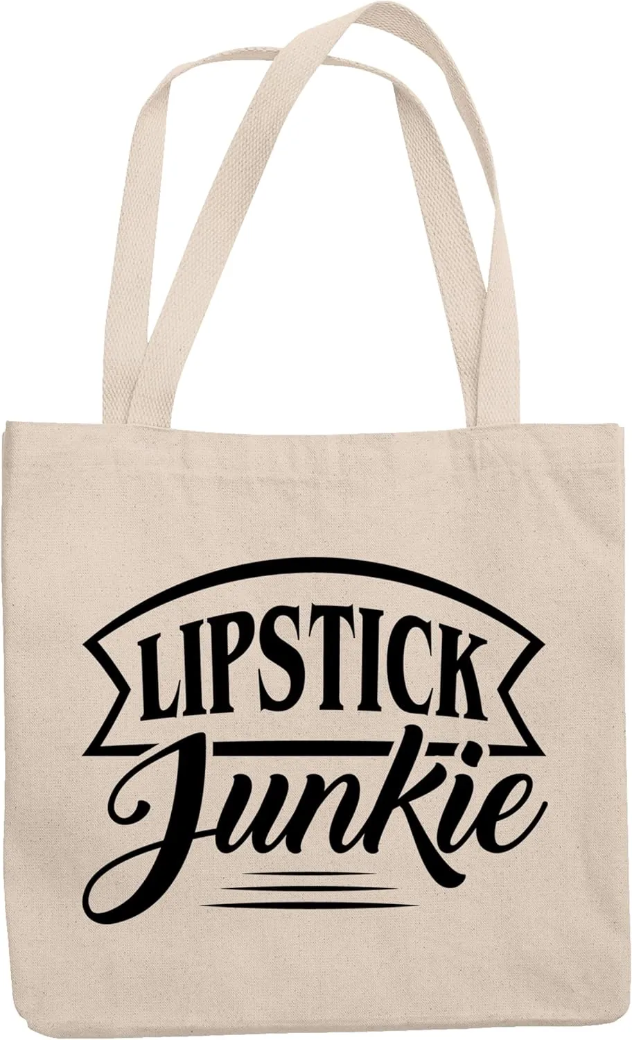 12oz Canvas Tote Bag - Lipstick Junkie, Lip Cosmetics Lover Quote - Beauty Themed Merch for Makeup Artist or Cosmetologist, Gift for Makeup Lovers & Beauticians