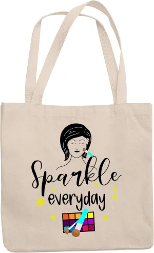 12oz Canvas Tote Bag - Sparkle Everyday with Eyeshadow Palette, Brushes & Woman Design - Beauty Themed Merch for Makeup Artist or Cosmetologist, Gift for Makeup Lovers & Beauticians