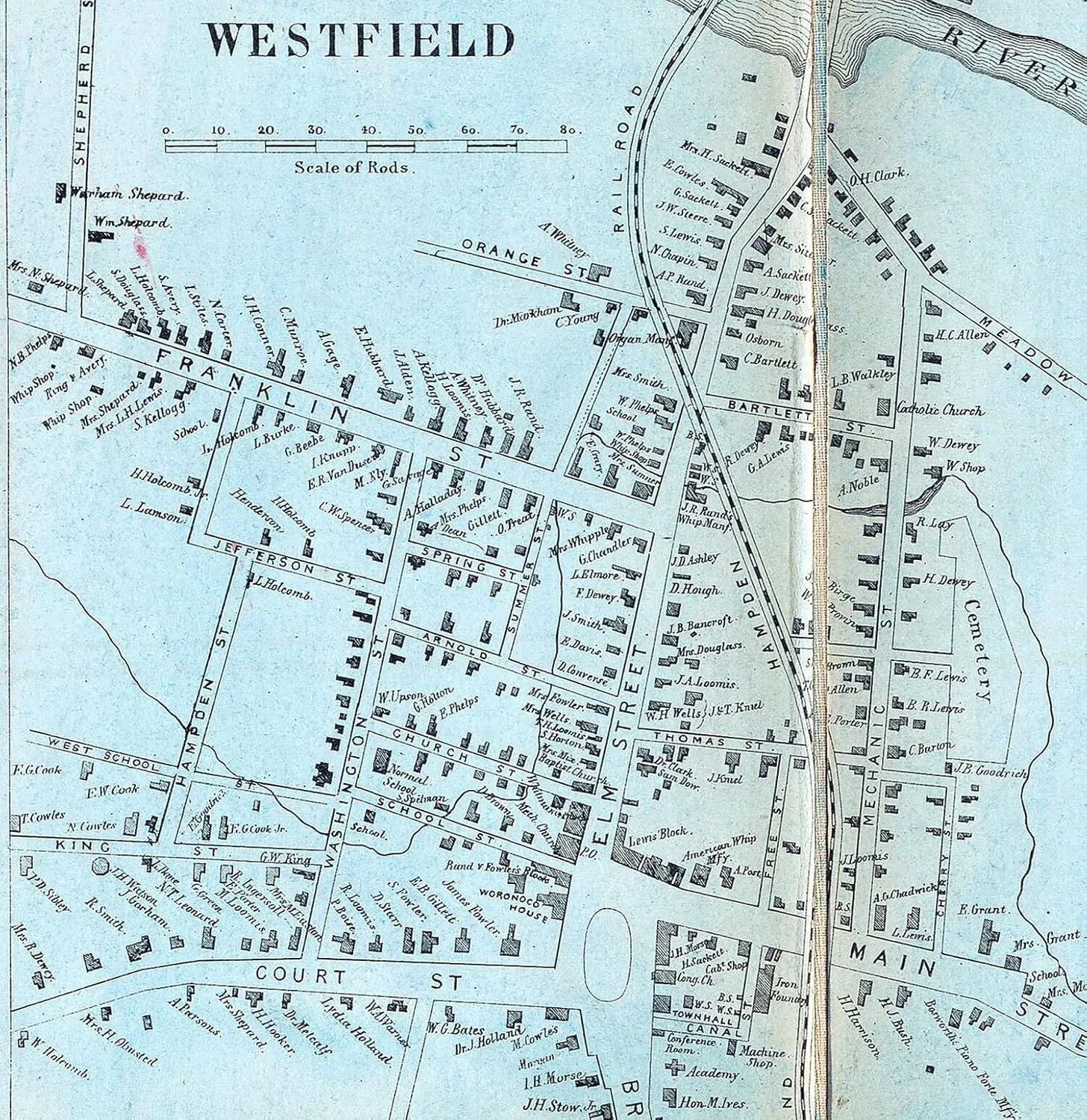 1857 Map of Hampden County Massachusetts (Material: 26" x 40" Matte)