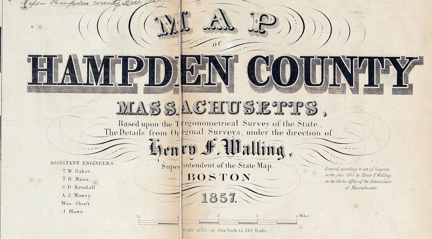 1857 Map of Hampden County Massachusetts (Material: 26" x 40" Matte)