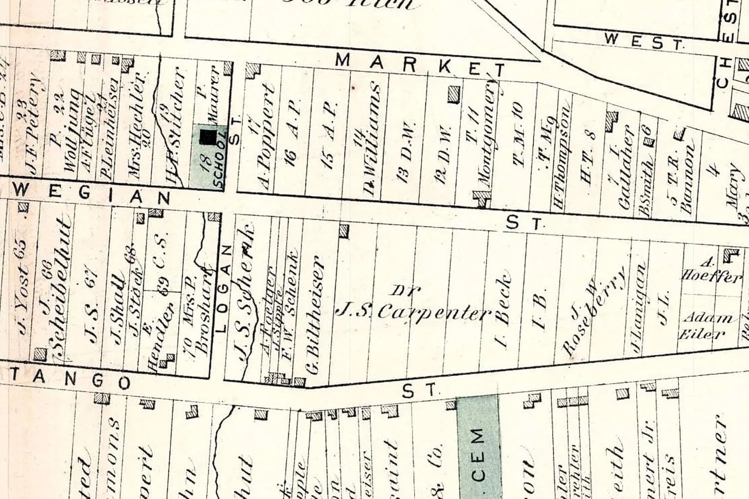 1875 Town Map of Yorkville Schuylkill County Pennsylvania (Material: 20" x 30" Canvas)