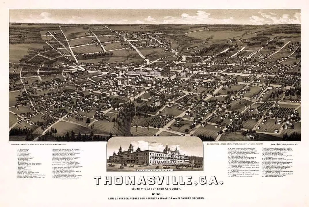 1885 Panoramic Map of Compatible with Thomasville Georgia Compatible with Thomas County (Material: 11"x17"Matte)