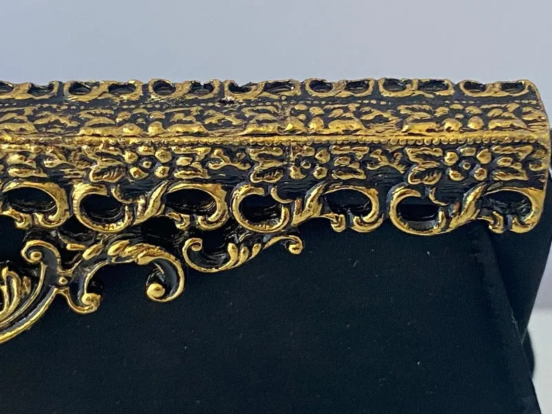 1950s AFTER FIVE Black Satin Cameo Handbag