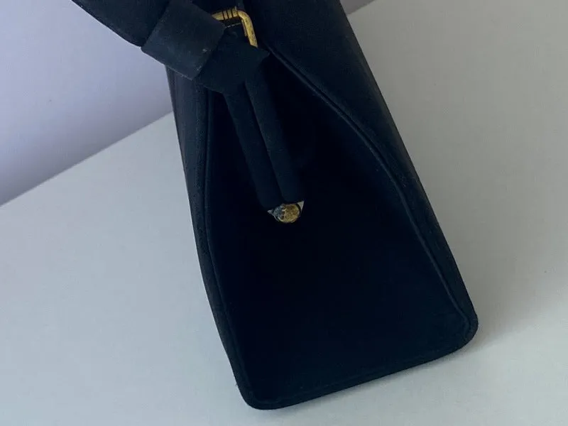 1950s AFTER FIVE Black Satin Cameo Handbag