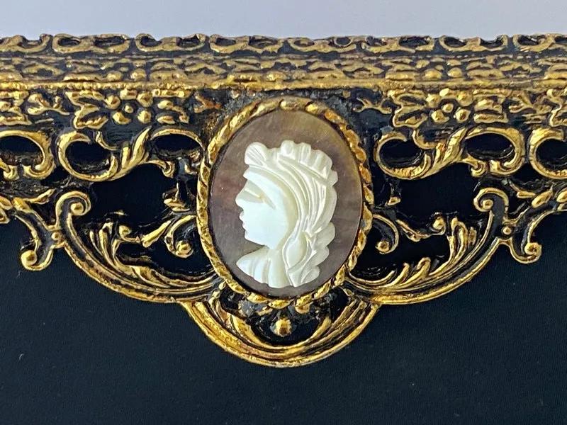 1950s AFTER FIVE Black Satin Cameo Handbag