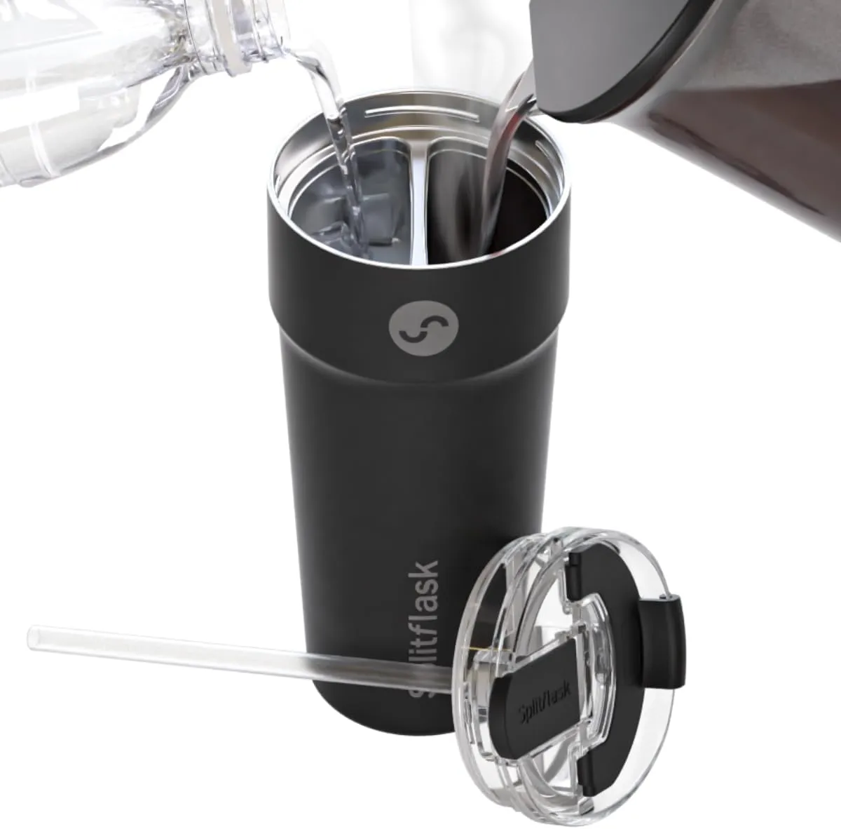 2-in-1 Hot & Cold Vacuum Insulated 30oz Tumbler, Stainless Steel, Dual Chamber, Leak-Proof, BPA-Free, Split Cup, 2 Drink, 2 Sides, Cup Holder Friendly, Coffee & Water (Hartley Black)