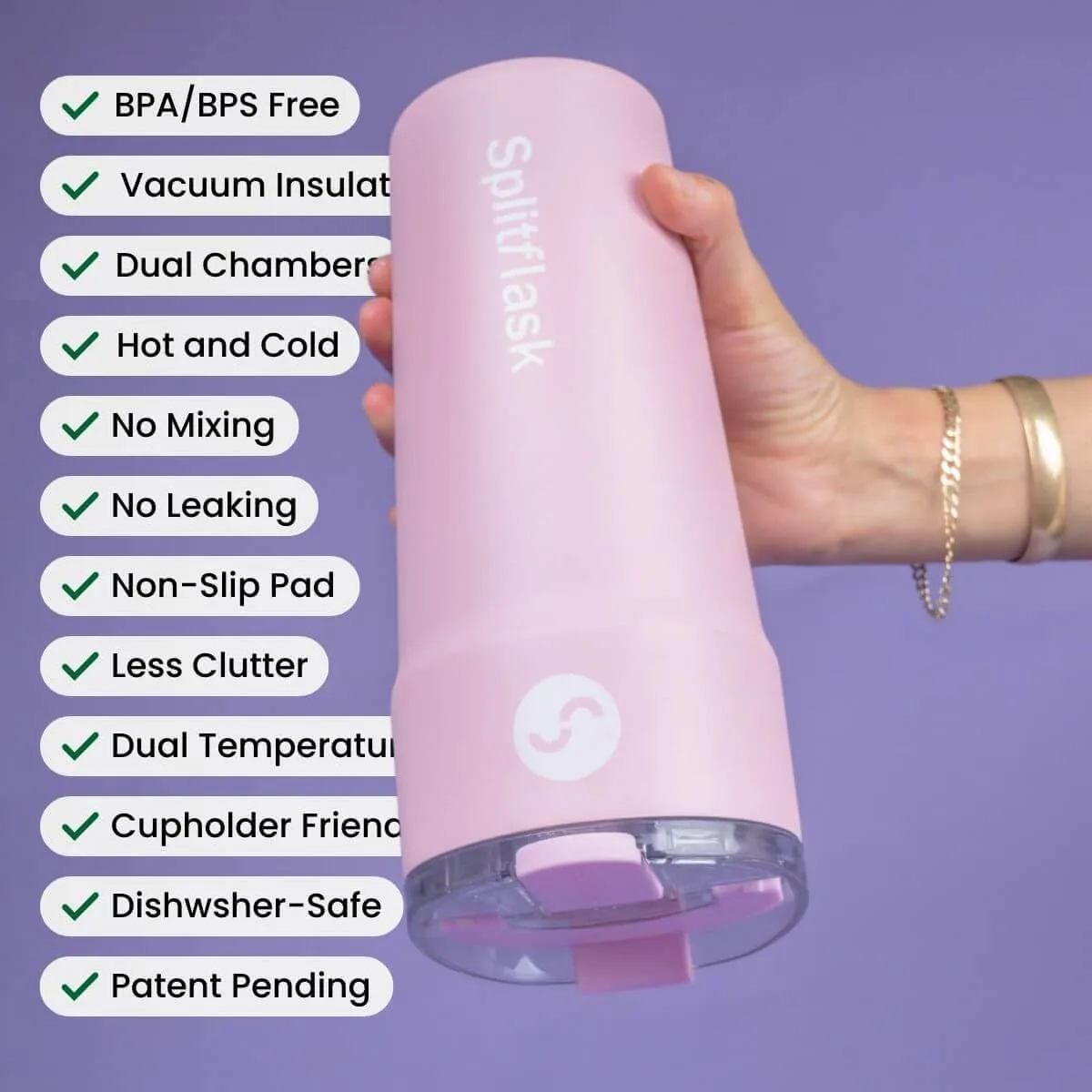 2-in-1 Hot & Cold Vacuum Insulated 30oz Tumblers, Stainless Steel Dual Chamber, Leak-Proof, BPA-Free, Cup Holder, Travel Coffee Mug, Split Cup, 2 Drink, 2 Sides, Water Bottle (Louie Lilac)