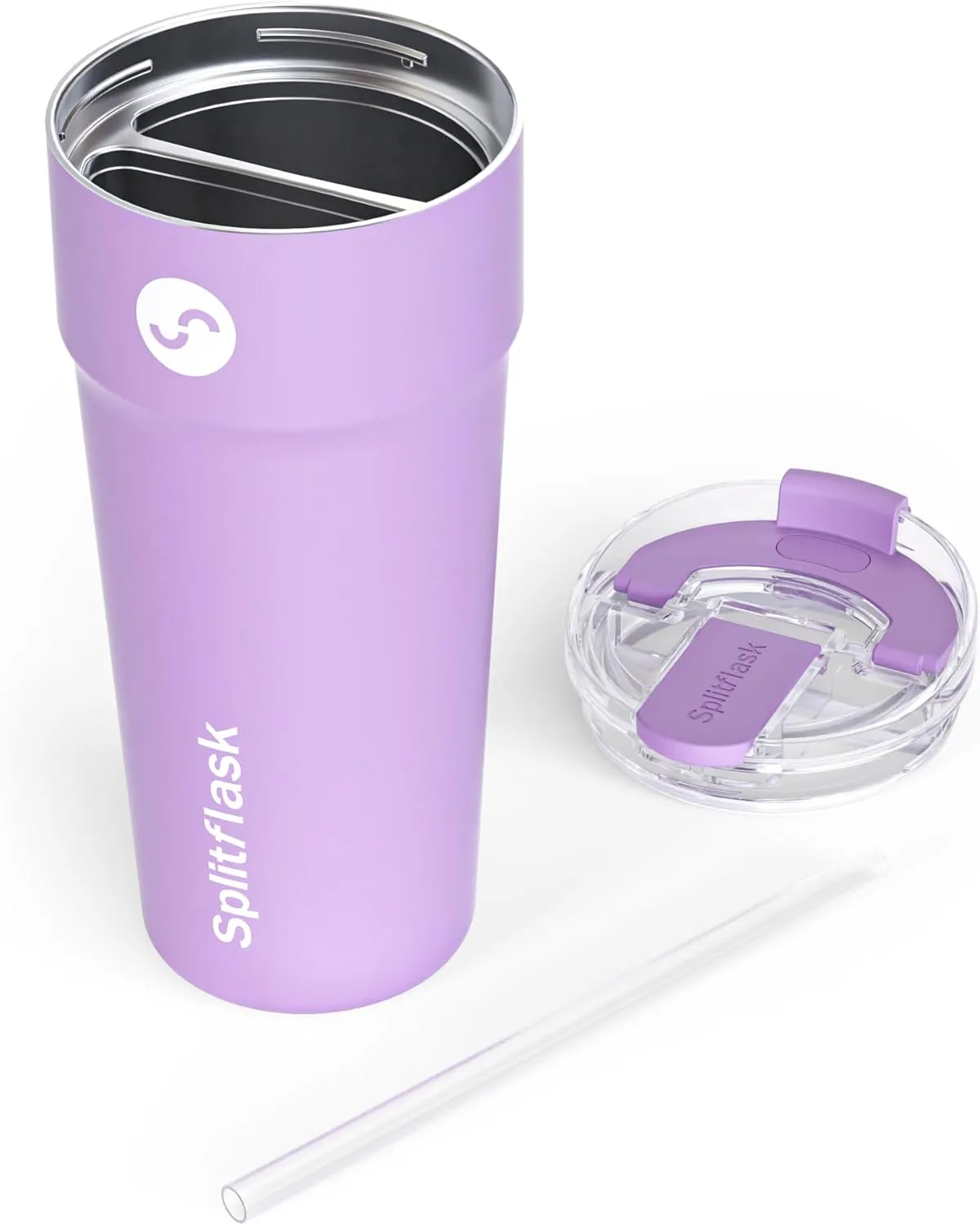 2-in-1 Hot & Cold Vacuum Insulated 30oz Tumblers, Stainless Steel Dual Chamber, Leak-Proof, BPA-Free, Cup Holder, Travel Coffee Mug, Split Cup, 2 Drink, 2 Sides, Water Bottle (Louie Lilac)
