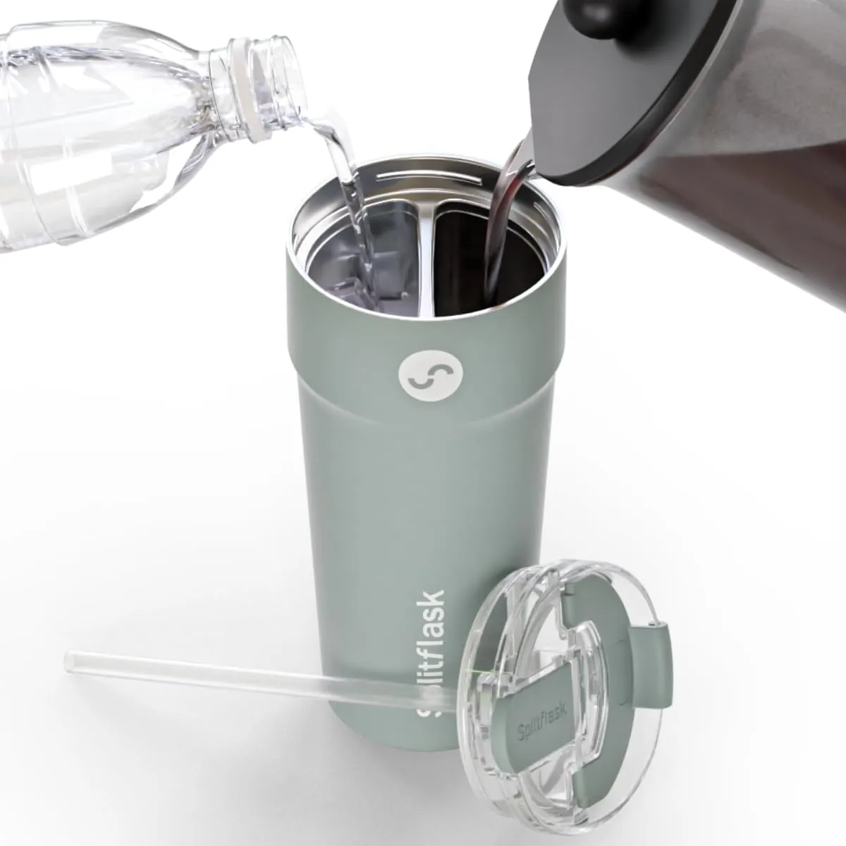 2-in-1 Hot & Cold Vacuum Insulated 30oz Tumblers, Stainless Steel Dual Chamber, Leak-Proof, BPA-Free, Cup Holder, Travel Coffee Mug, Split Cup, 2 Drink, 2 Sides, Water Bottle (Royceton Sage)