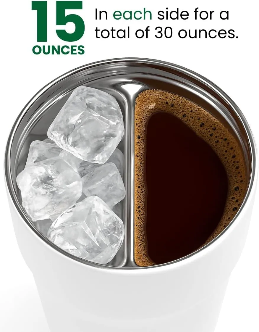 2-in-1 Hot & Cold Vacuum Insulated 30oz Tumblers, Stainless Steel Dual Chamber, Leak-Proof, BPA-Free, Fits Cup Holder, Travel Coffee Mug, Split Cup, 2 Drink, 2 Sides, Coffee & Water (Guy Green)