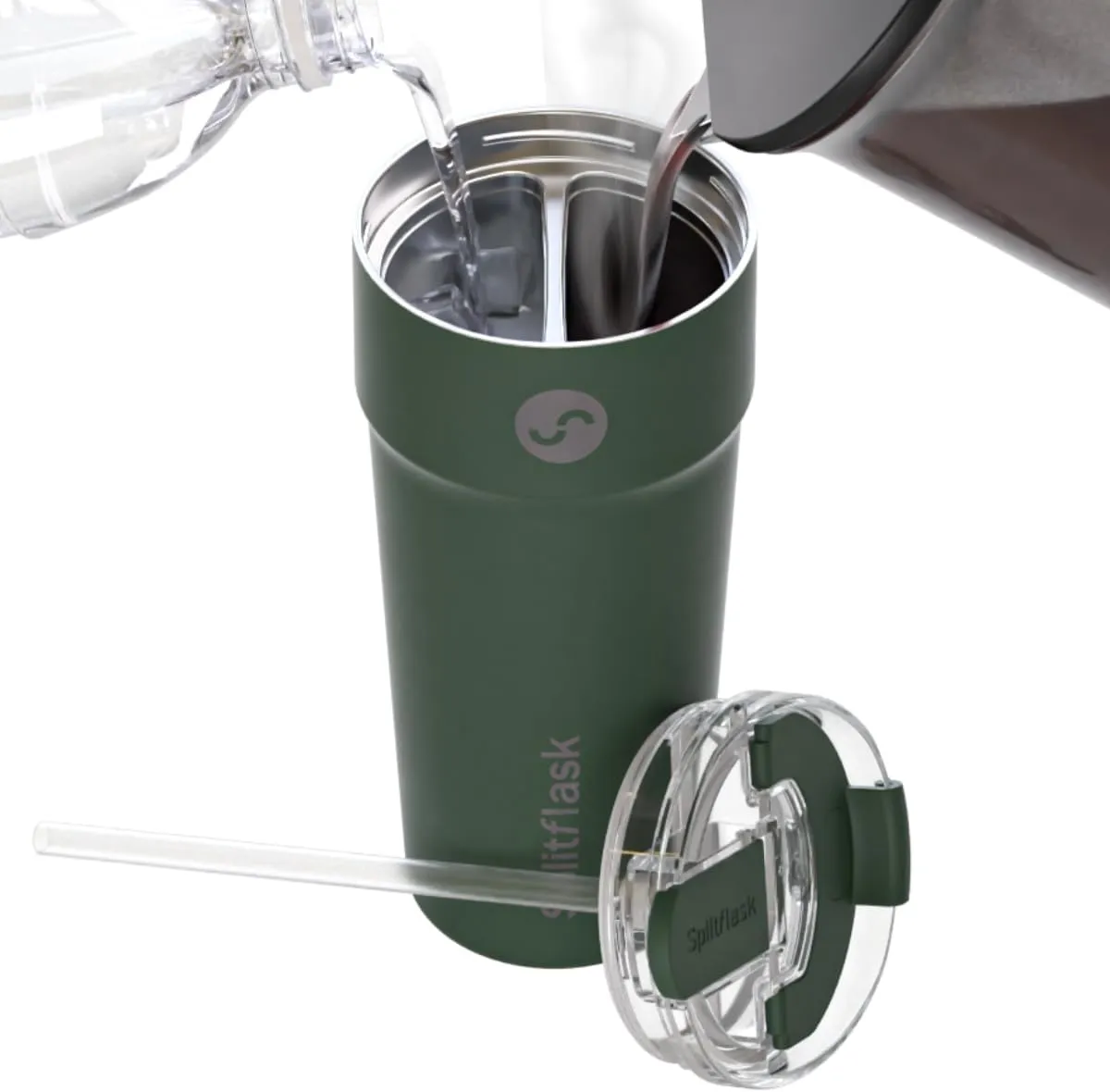 2-in-1 Hot & Cold Vacuum Insulated 30oz Tumblers, Stainless Steel Dual Chamber, Leak-Proof, BPA-Free, Fits Cup Holder, Travel Coffee Mug, Split Cup, 2 Drink, 2 Sides, Coffee & Water (Guy Green)