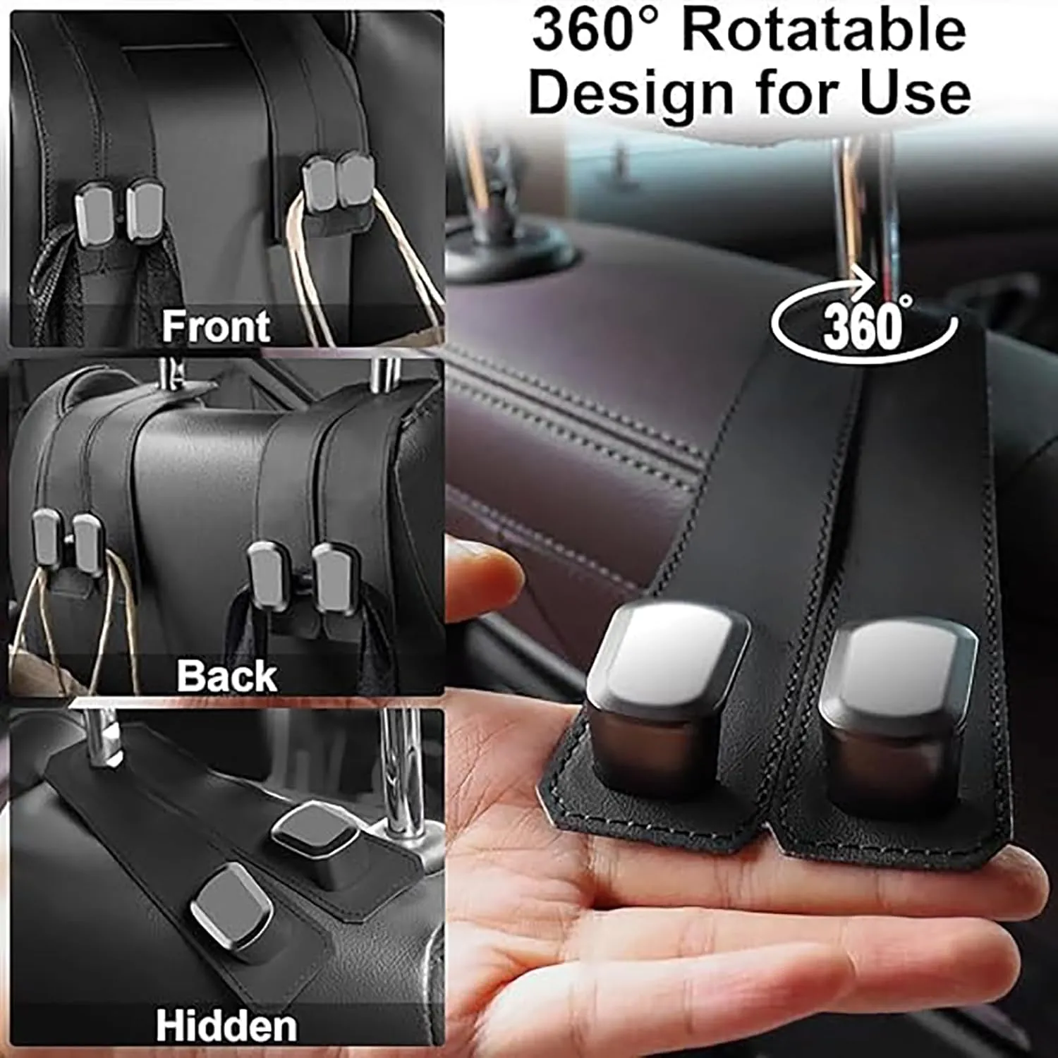 2 Pack Car Seat Headrest Hook for Suzuki Aerio Ciaz Equator Esteem Forenza Grand, Leather Purse Hook for Car Hooks for Headrest Seat Back Storage Organization Accessories,A/Black