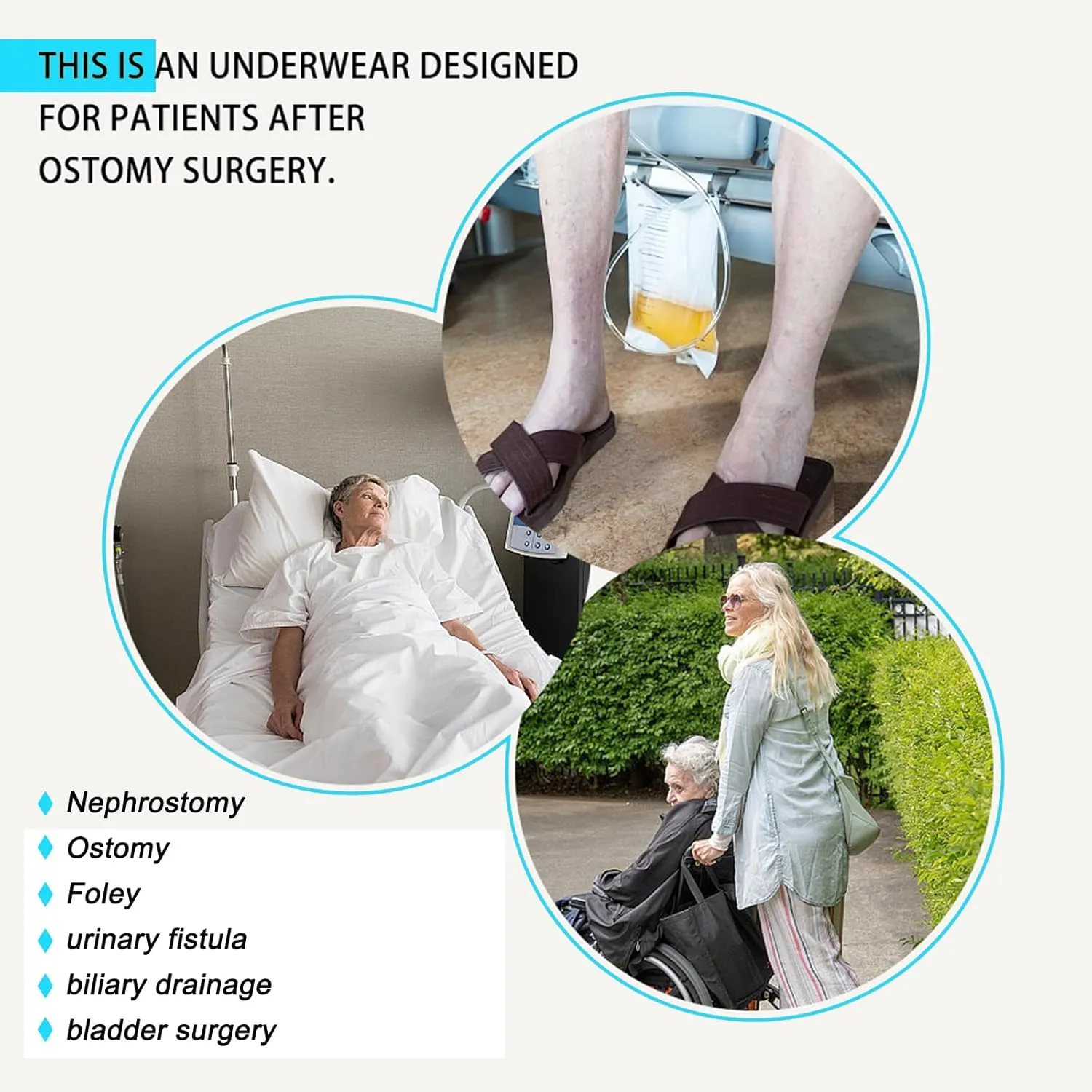2 Pack Nephrostomy Bag Shorts, Urine Bag Pants, Catheter Bag Pants for Ostomy Drainage Bag, Elderly, Incontinence Care (Grey, Medium)