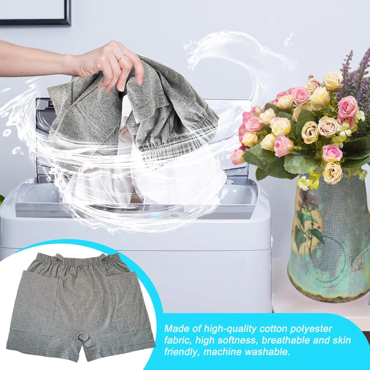 2 Pack Nephrostomy Bag Shorts, Urine Bag Pants, Catheter Bag Pants for Ostomy Drainage Bag, Elderly, Incontinence Care (Grey, Medium)