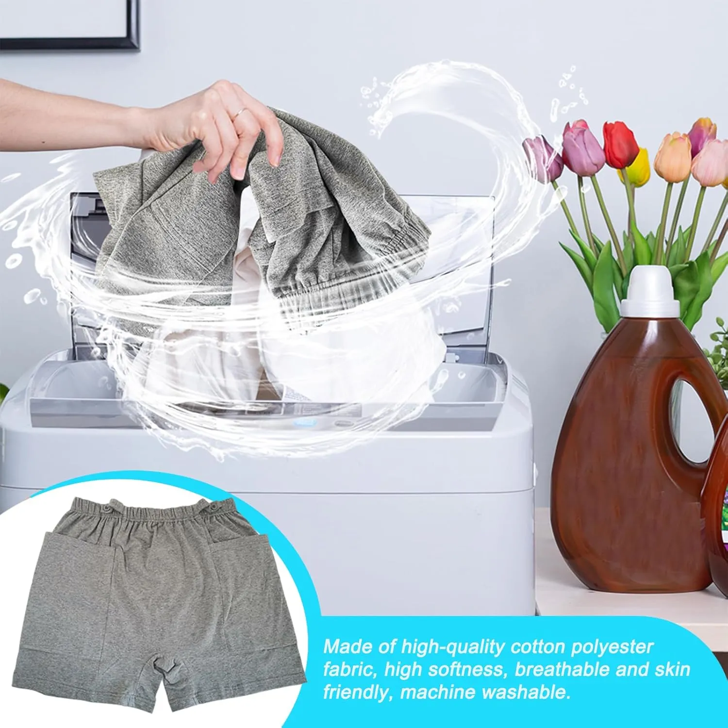 2 Pack Nephrostomy Bag Shorts, Urine Bag Pants, Catheter Bag Pants for Ostomy Drainage Bag, Elderly, Incontinence Care (Grey, Medium)