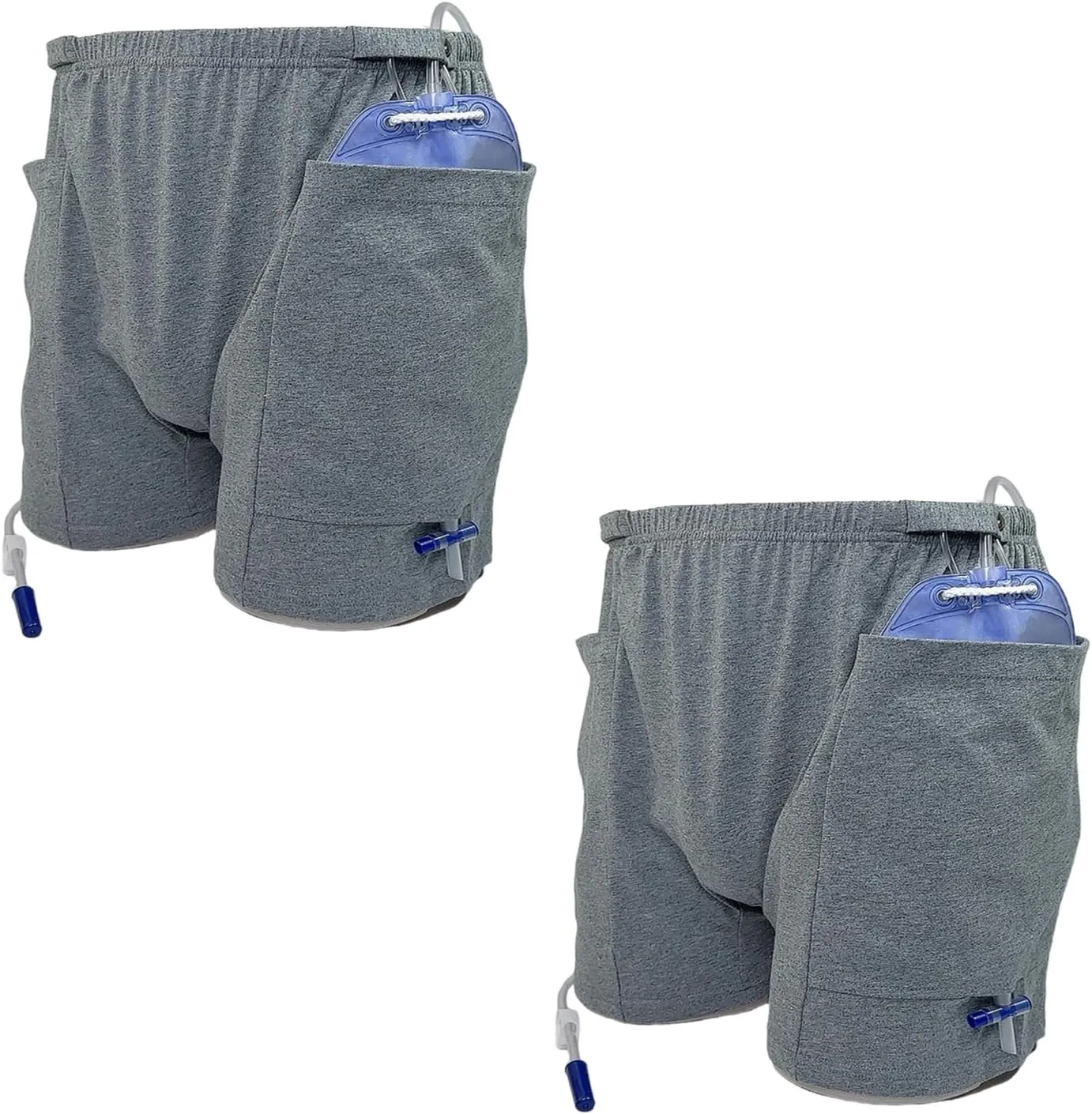 2 Pack Nephrostomy Bag Shorts, Urine Bag Pants, Catheter Bag Pants for Ostomy Drainage Bag, Elderly, Incontinence Care (Grey, Medium)