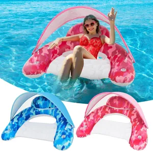 2 Pcs Pool Float with Canopy Adult XL Lounge Float with Adjustable Sun Shade Cover Drink Holder Headrest Blue and Pink Ifor Adult Summer Party Water Fun