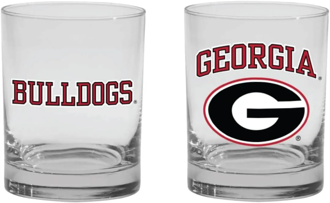 2-Sided Color Rock, Whiskey or Old Fashion Glasses - Boxed Set of 2. (Georgia Bulldogs)