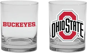 2-Sided Color Rock, Whiskey or Old Fashion Glasses - Boxed Set of 2. (Ohio State Buckeyes)