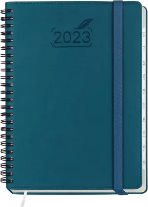 2023 Planner by BEZEND, A5 Calendar 5.8" x 8.5", Daily Weekly and Monthly Agenda,Spiral Bound,FSC Certified 100GSM Paper, Vegan Leather Soft Cover - Pacific Green