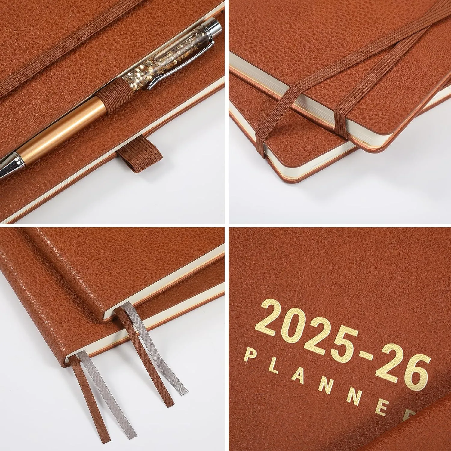 2025-2026 Planner - July 2025 - June 2026, Planner 2025-2026 Daily Weekly and Monthly, 8.5" x 11", Pen Holder, Calendar Stickers, Pocket, 25 Notes Pages, Faux Leather Cover, A4 Premium Paper - Brown