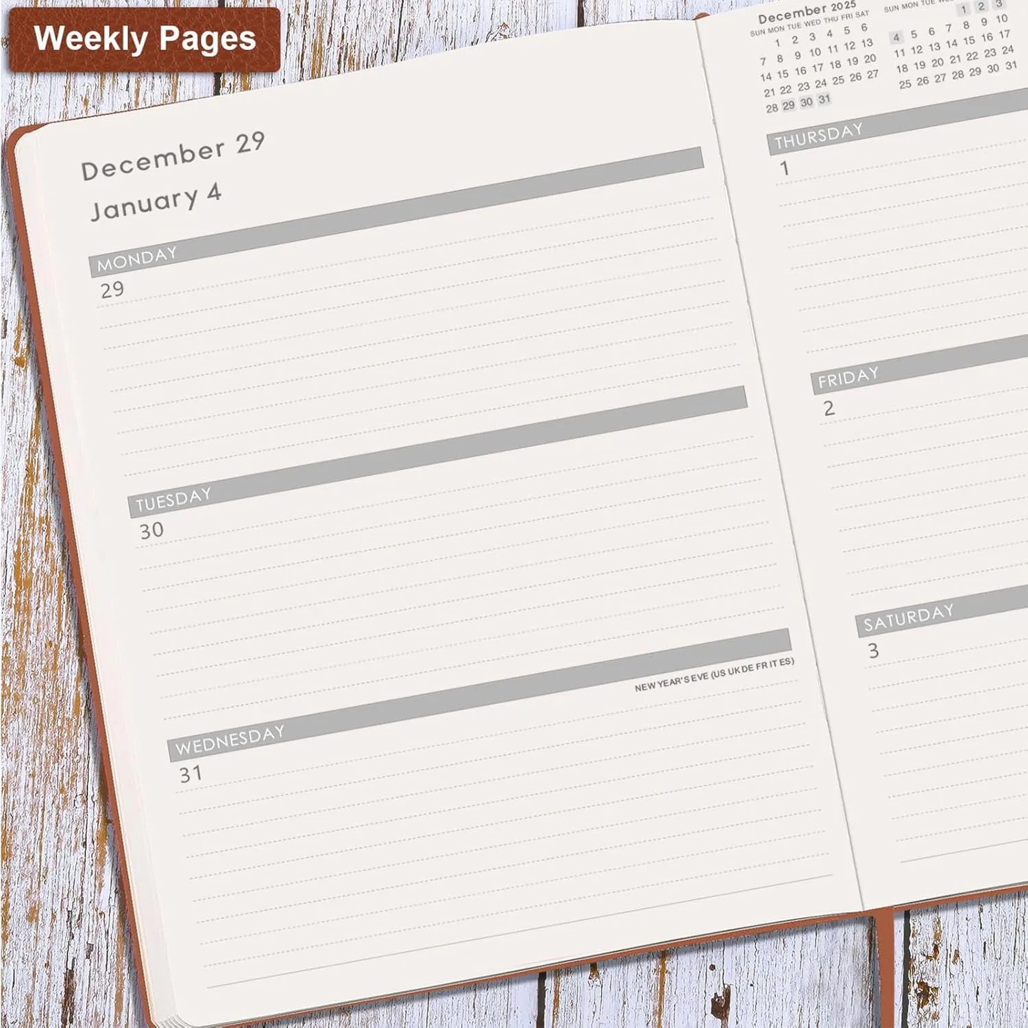 2025-2026 Planner - July 2025 - June 2026, Planner 2025-2026 Daily Weekly and Monthly, 8.5" x 11", Pen Holder, Calendar Stickers, Pocket, 25 Notes Pages, Faux Leather Cover, A4 Premium Paper - Brown
