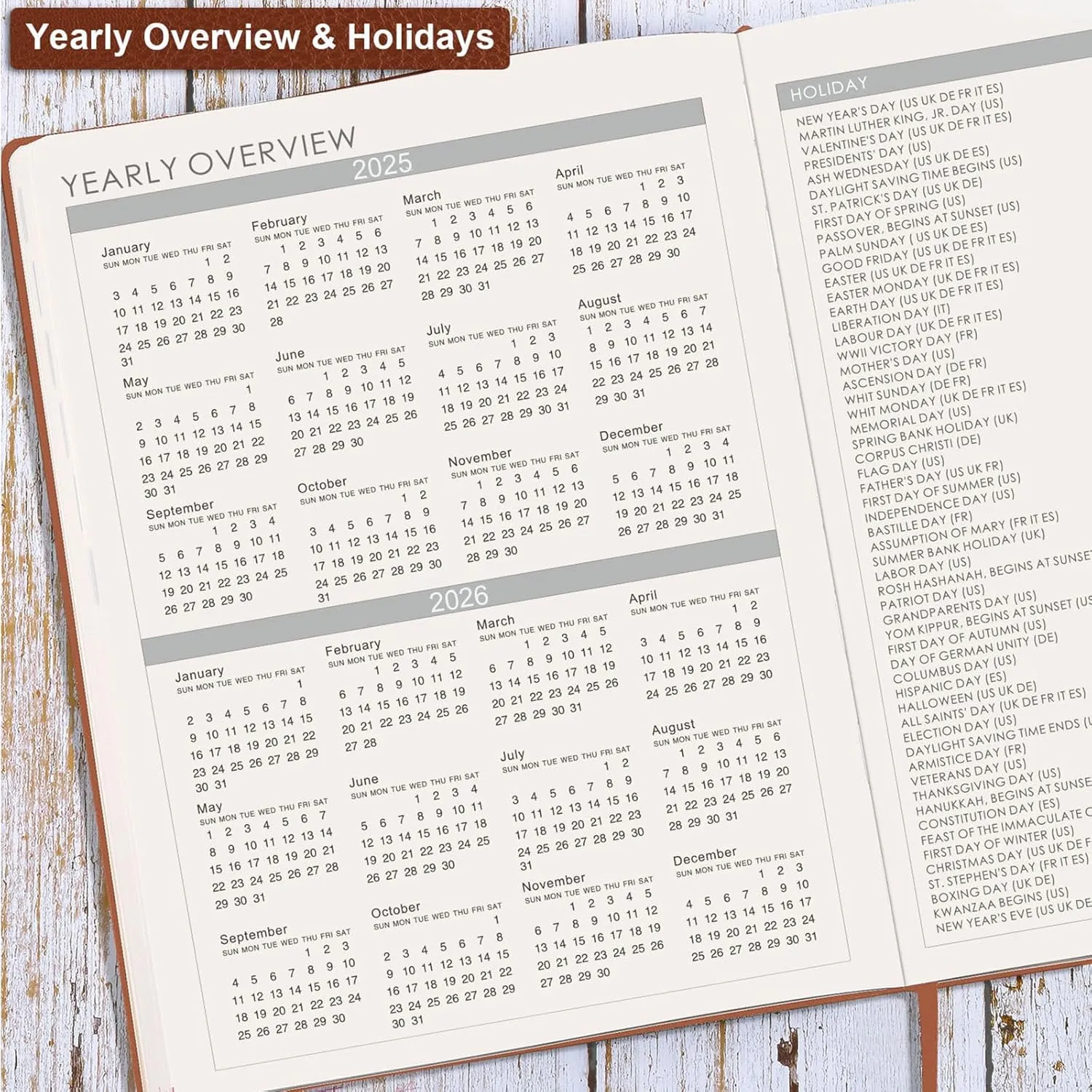 2025-2026 Planner - July 2025 - June 2026, Planner 2025-2026 Daily Weekly and Monthly, 8.5" x 11", Pen Holder, Calendar Stickers, Pocket, 25 Notes Pages, Faux Leather Cover, A4 Premium Paper - Brown
