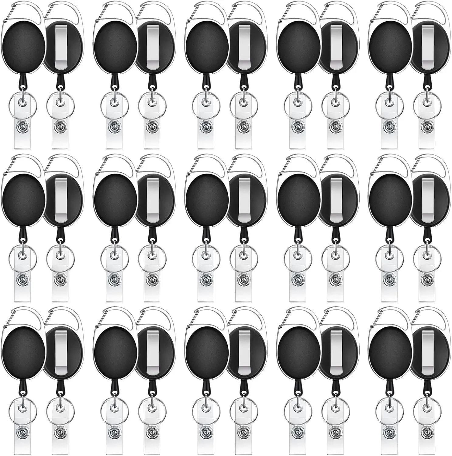 30 Pcs Retractable ID Badge Holders with Carabiner Reel Clip, Retractable Lanyards for Keys and Cards