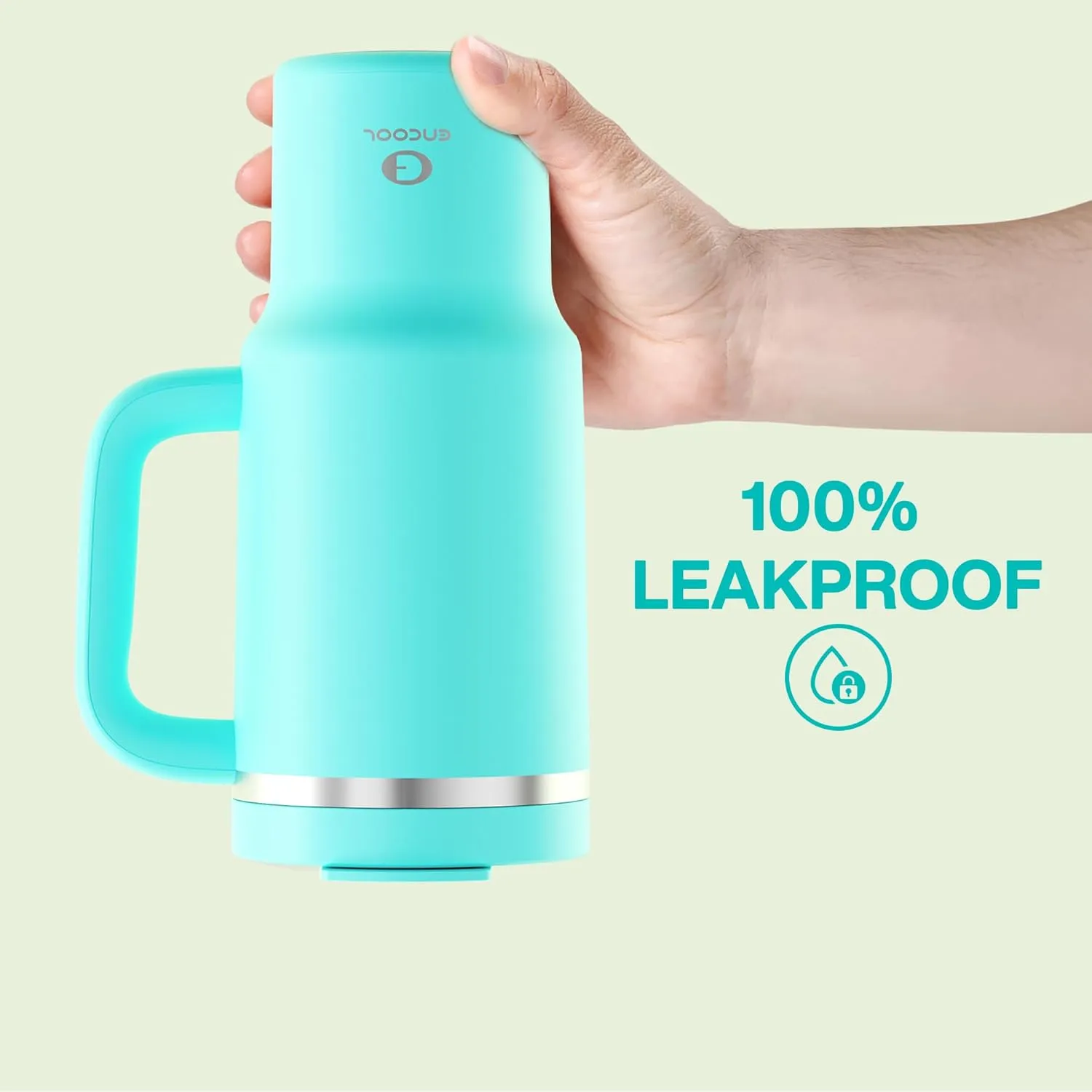 32 oz Tumbler with Handle and Straw: Stainless Steel Insulated Tumbler Keeps Cold for 24 Hours, Leakproof Travel Cup Fits in Cup Holder and BPA-Free, Aquamarine Blue