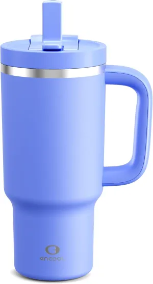 32 oz Tumbler with Handle and Straw: Stainless Steel Insulated Tumbler Keeps Cold for 24 Hours, Leakproof Travel Cup Fits in Cup Holder and BPA-Free, Cornflower Blue