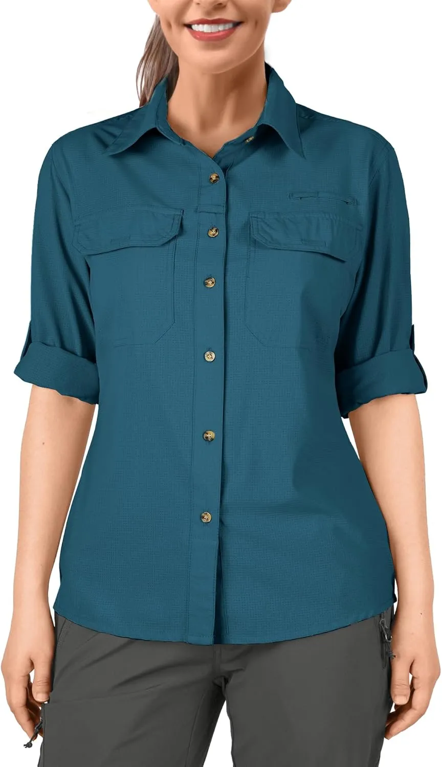33,000ft Women's UPF 50 UV Sun Protection Shirt, Cool Quick Dry Long Sleeve Outdoor Fishing Hiking Safari Travel Shirt