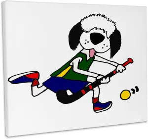3dRose, Cute funny Old English Sheepdog Playing Field Hockey, Museum Grade Canvas Wrap 20x16