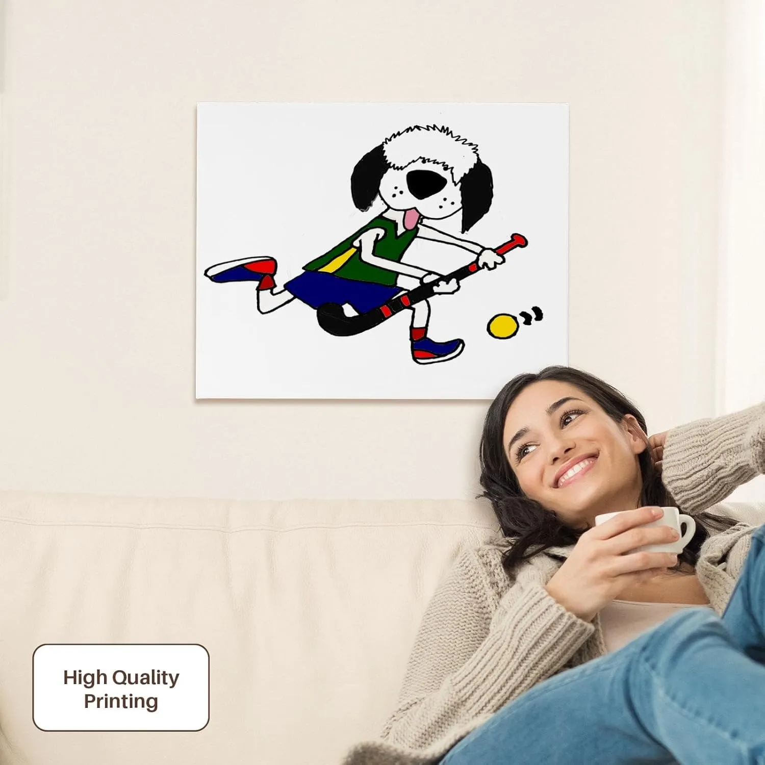 3dRose, Cute funny Old English Sheepdog Playing Field Hockey, Museum Grade Canvas Wrap 20x16