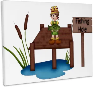 3dRose, Cute Little Boy With A Fish On A Dock Illustration, Museum Grade Canvas Wrap 14x11