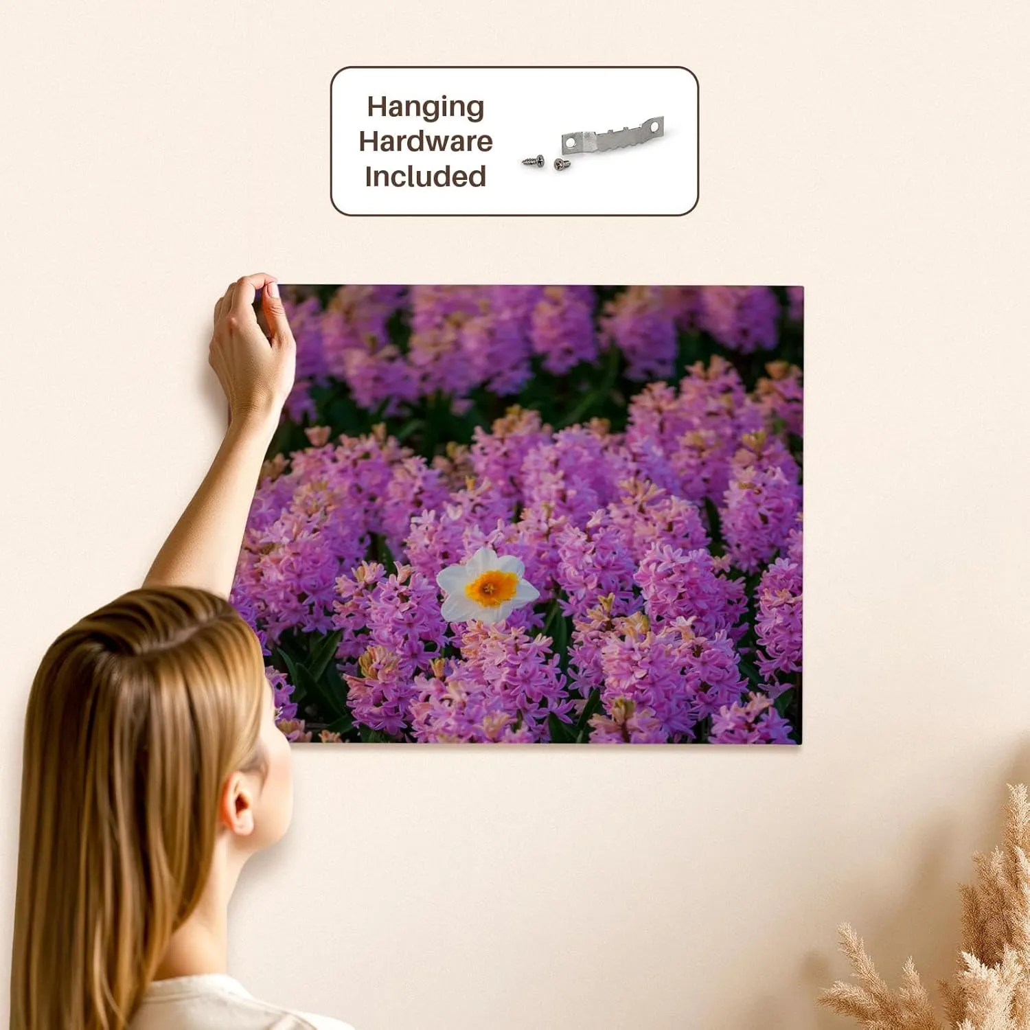 3dRose, Daffodile among a field of Hyacinth flowers, Lisse, Holland, Museum Grade Canvas Wrap 20x16