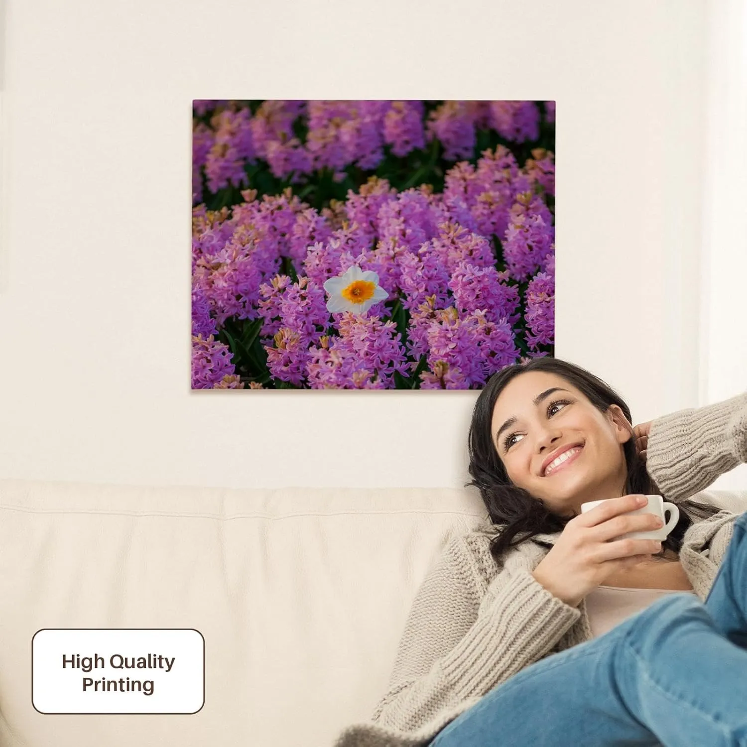 3dRose, Daffodile among a field of Hyacinth flowers, Lisse, Holland, Museum Grade Canvas Wrap 20x16