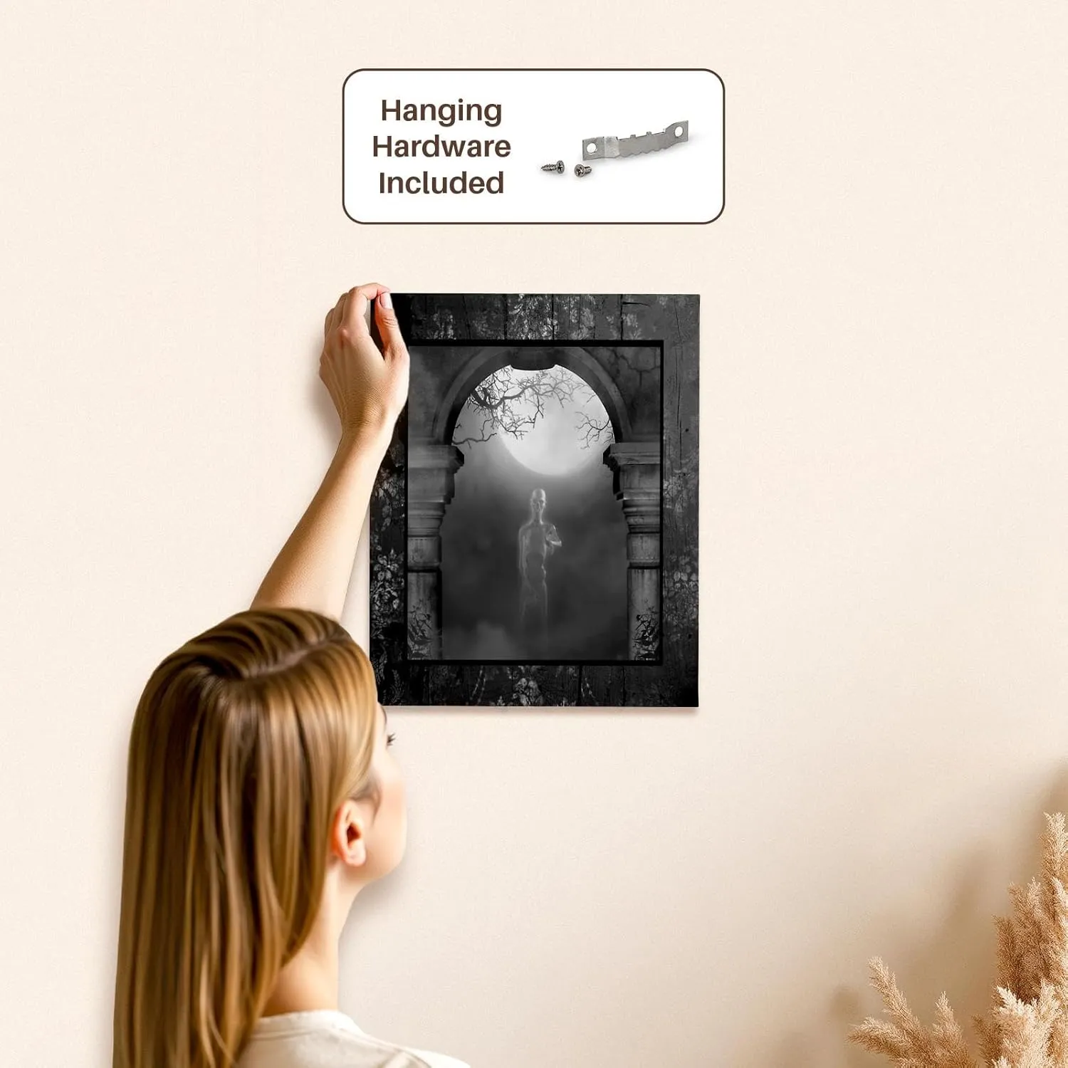 3dRose, Monster Moving Under Arch, Huge Full Moon, Museum Grade Canvas Wrap 11x14