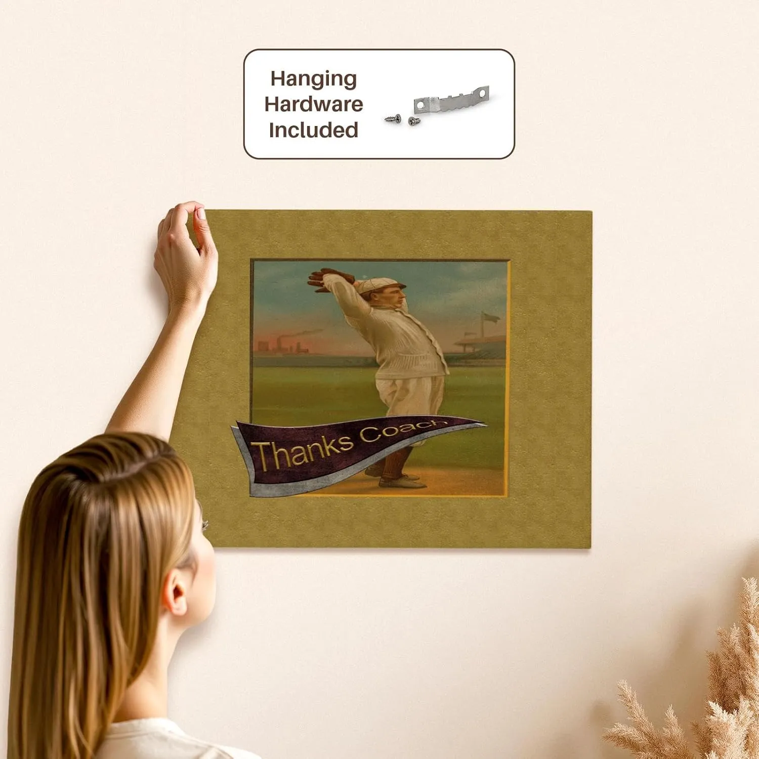 3dRose, Vintage Baseball Pitcher on Baseball Field, Thanks Coach, Museum Grade Canvas Wrap 20x16