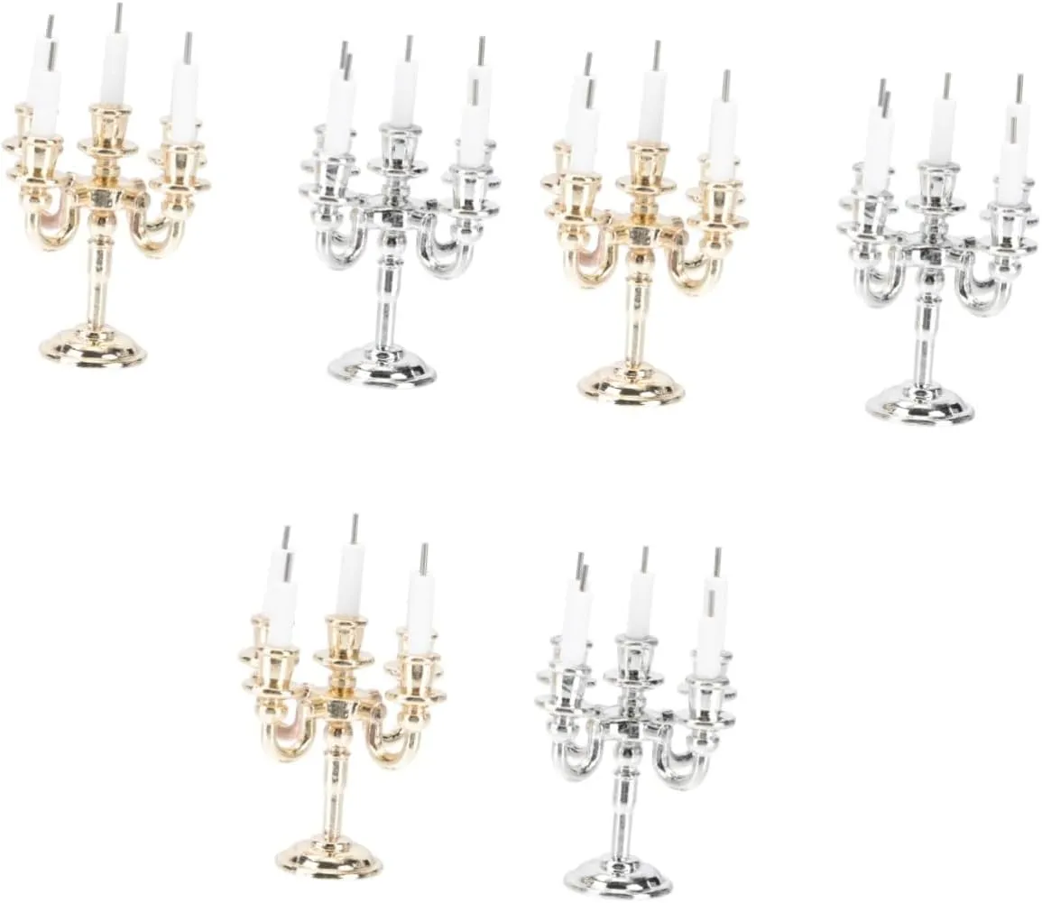 4 Sets Miniature Doll House Candlesticks of Alloy Candle Holders for Decoration School Projects and DIY Crafts
