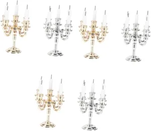 4 Sets Miniature Doll House Candlesticks of Alloy Candle Holders for Decoration School Projects and DIY Crafts