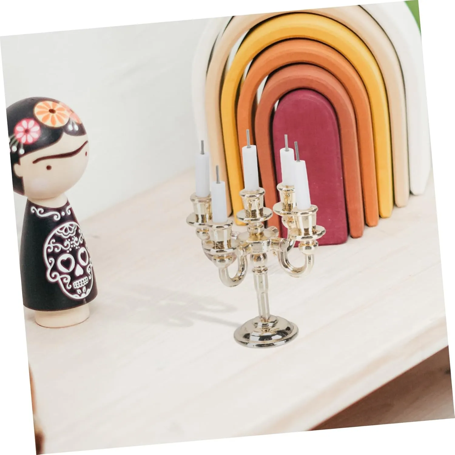 4 Sets Miniature Doll House Candlesticks of Alloy Candle Holders for Decoration School Projects and DIY Crafts