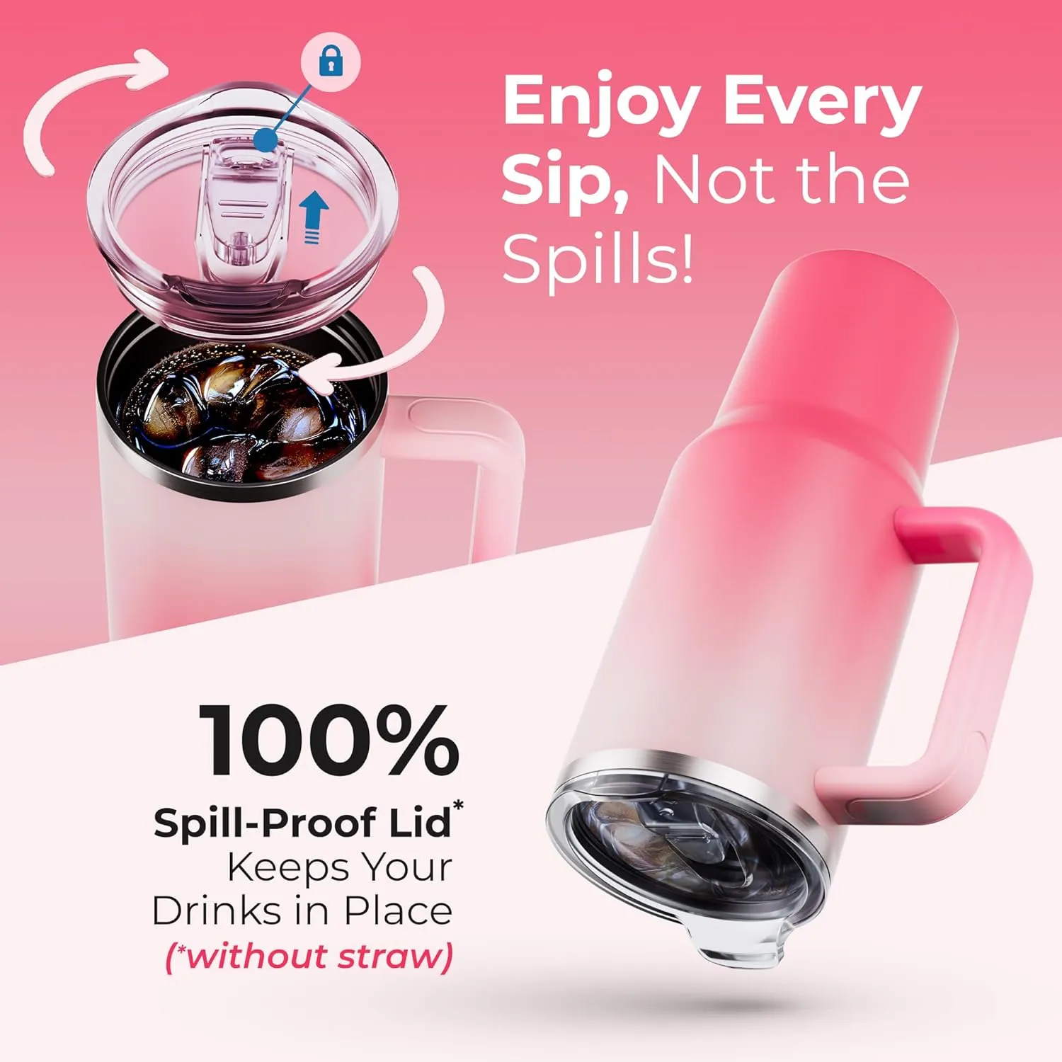40 oz Tumbler With Handle and Straw Made of Stainless Steel - Double Wall Vacuum Insulated Tumbler With Lid - Sweat Proof Easy Grip, BPA-Free, Dishwasher Safe Tumbler (Misty Pink)