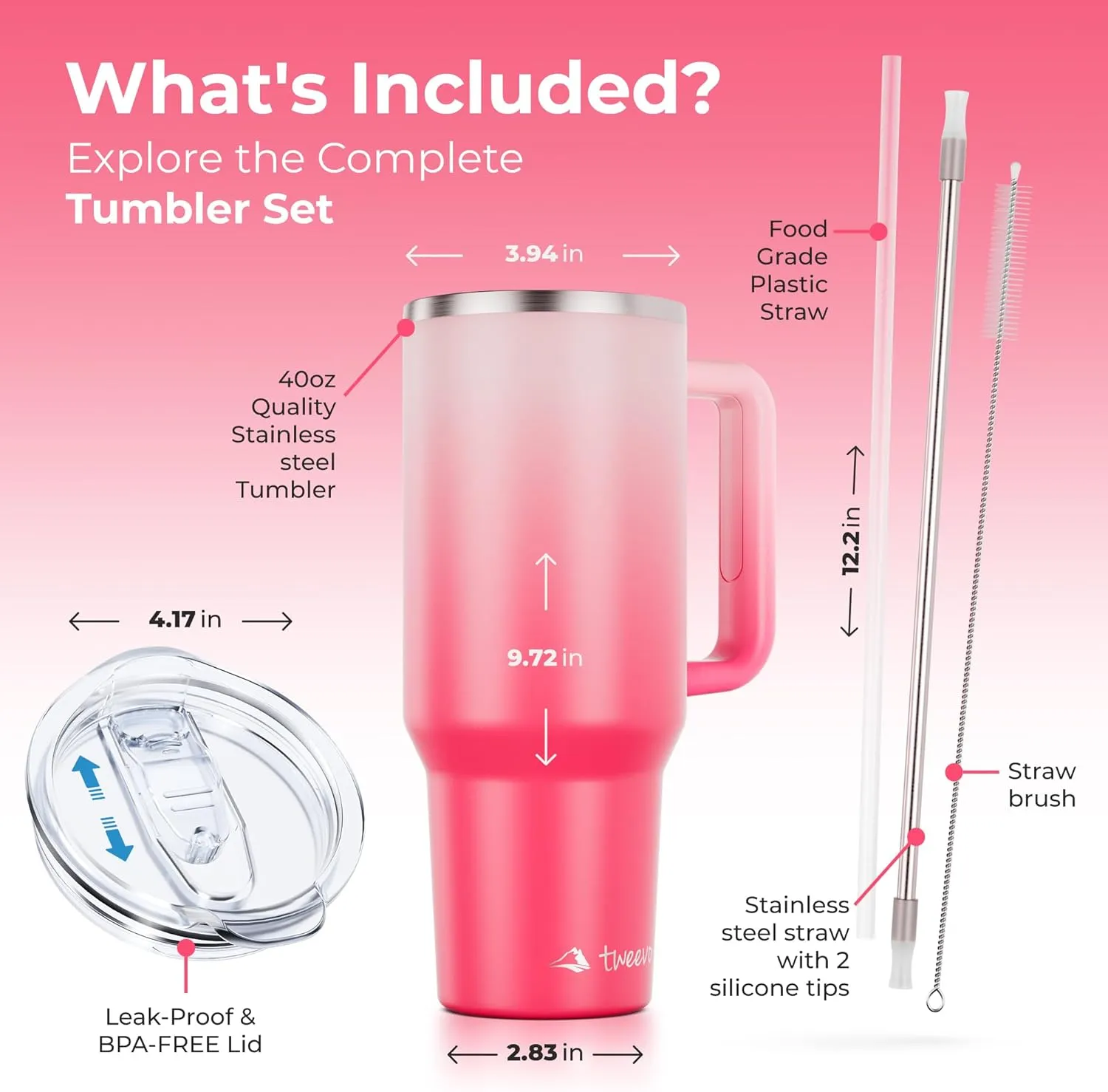 40 oz Tumbler With Handle and Straw Made of Stainless Steel - Double Wall Vacuum Insulated Tumbler With Lid - Sweat Proof Easy Grip, BPA-Free, Dishwasher Safe Tumbler (Misty Pink)